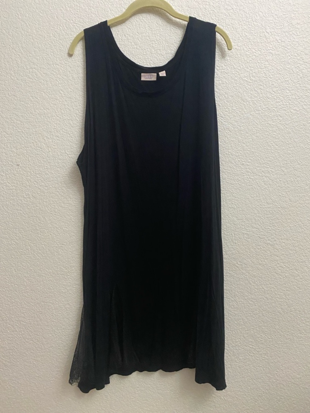 LOGO Layers 3X Black Sleeveless Tunic Top Lace Hem Plus Size Longline